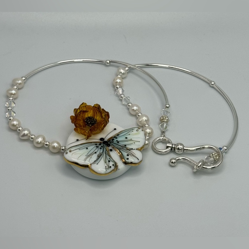 Handmade Statement Piece Necklace Pearls & Lampwork